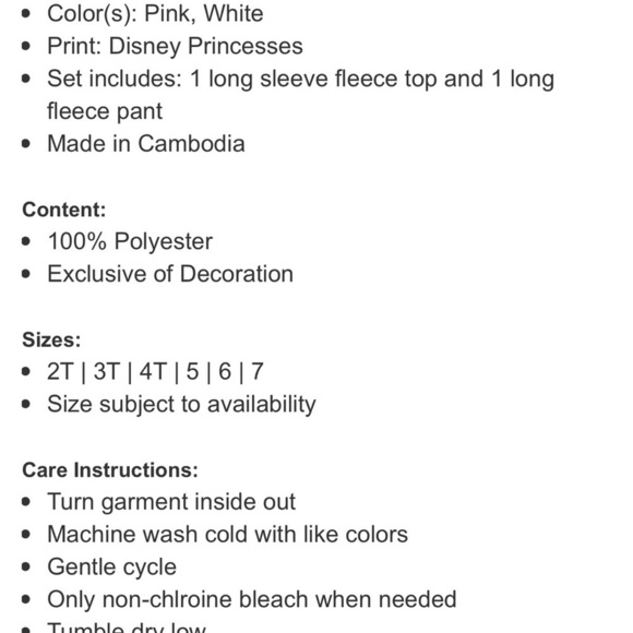 Disney Princess Kids 2-Piece PJ Set size 7 - Picture 2 of 3